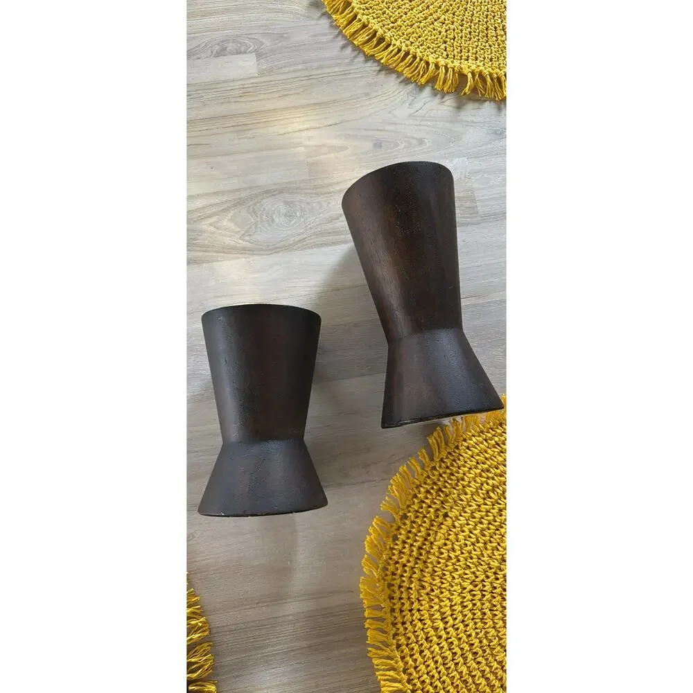 Project 62 Pillar Candle Holders Brown Gold Wood Metal Home Decorative Set of 2